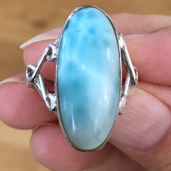 Vintage Jewelry - Larimar sterling silver oval Cabochon ring